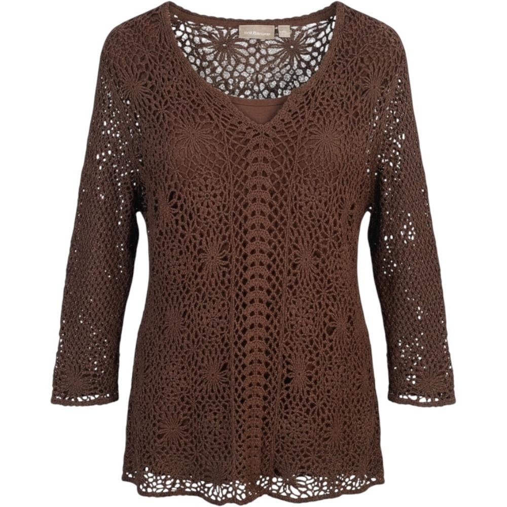Croft & Barrow Crochet Knit Top Women XL Brown Whimsigoth‎ Boho Layered Earthy
